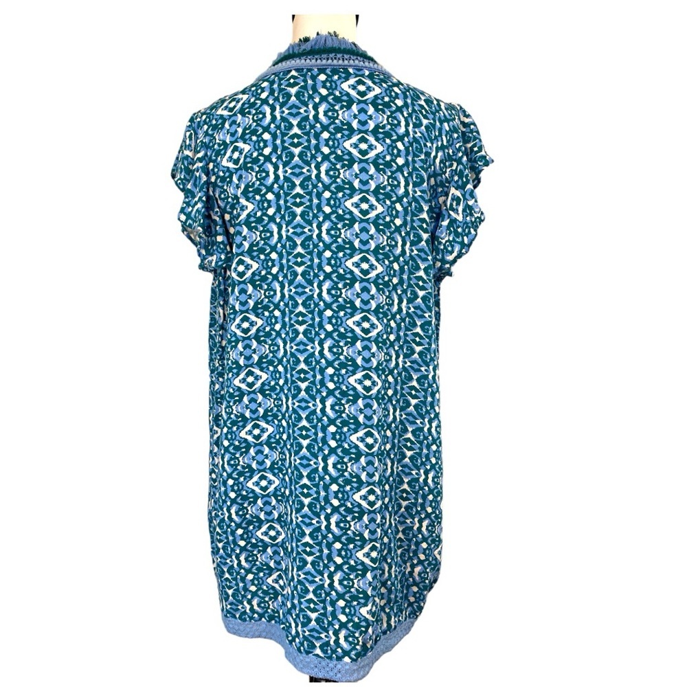Goa Beachwear (Japna) Lightweight Tunic Beachy Print Fringe Neckline Size M - Picture 3 of 8